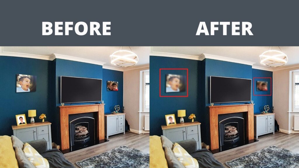 Before and after example of the protection that GDPR Find & Fix offers to estate agents photographs.