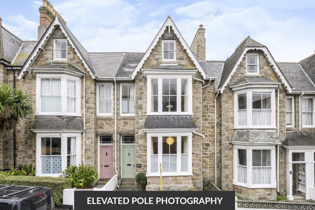 Elevated pole photo of a terraced house